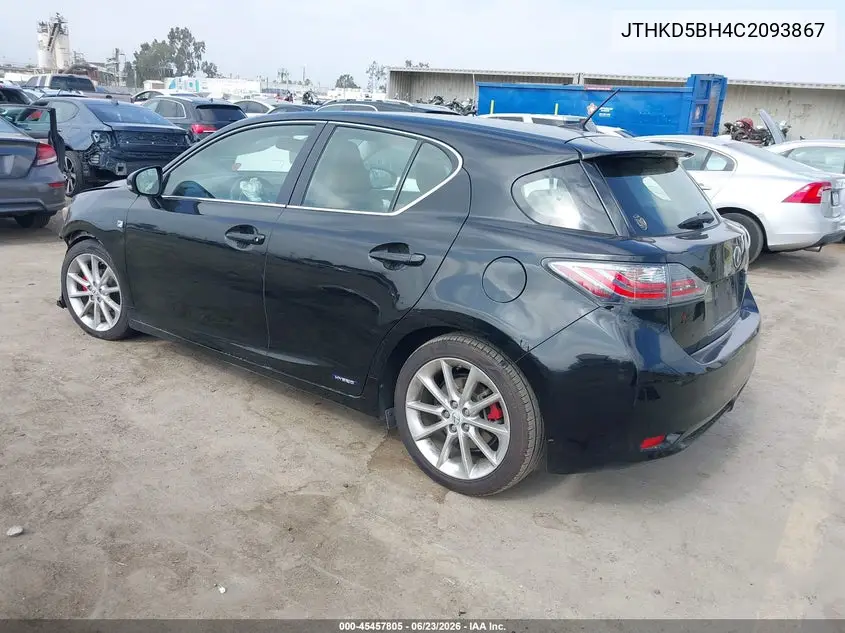2012 Lexus Ct 200H Premium VIN: JTHKD5BH4C2093867 Lot: 45457805