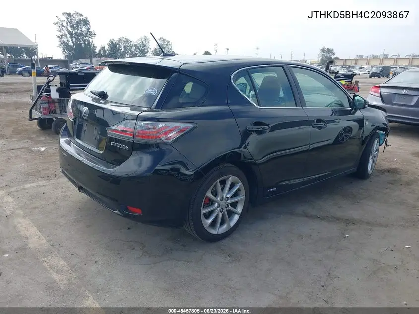 2012 Lexus Ct 200H Premium VIN: JTHKD5BH4C2093867 Lot: 45457805