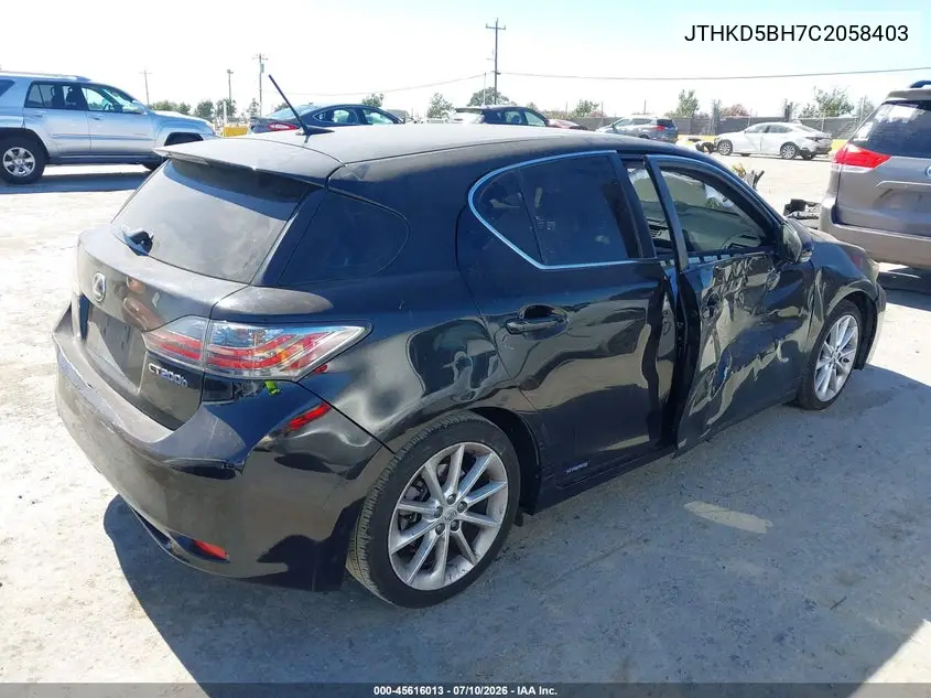 2012 Lexus Ct 200H Premium VIN: JTHKD5BH7C2058403 Lot: 45616013