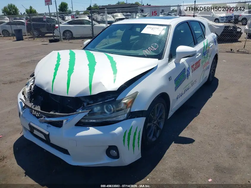 2012 Lexus Ct 200H Premium VIN: JTHKD5BH5C2092842 Lot: 45633583