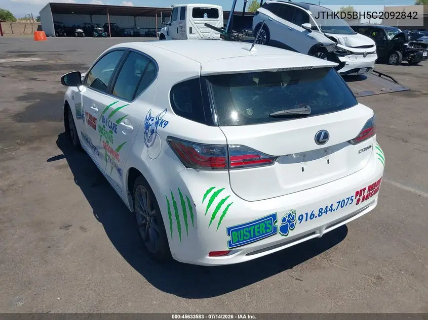 2012 Lexus Ct 200H Premium VIN: JTHKD5BH5C2092842 Lot: 45633583