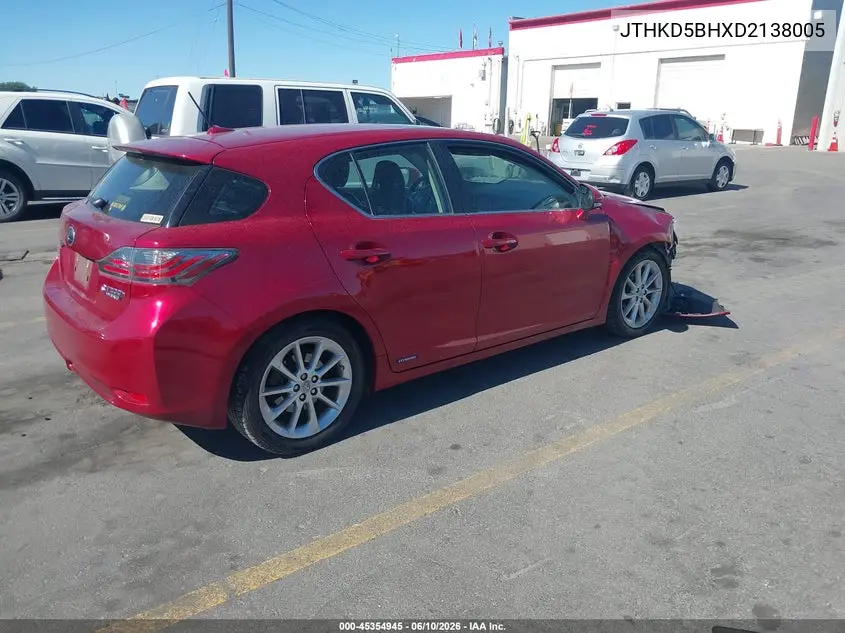 2013 Lexus Ct 200H VIN: JTHKD5BHXD2138005 Lot: 45354945