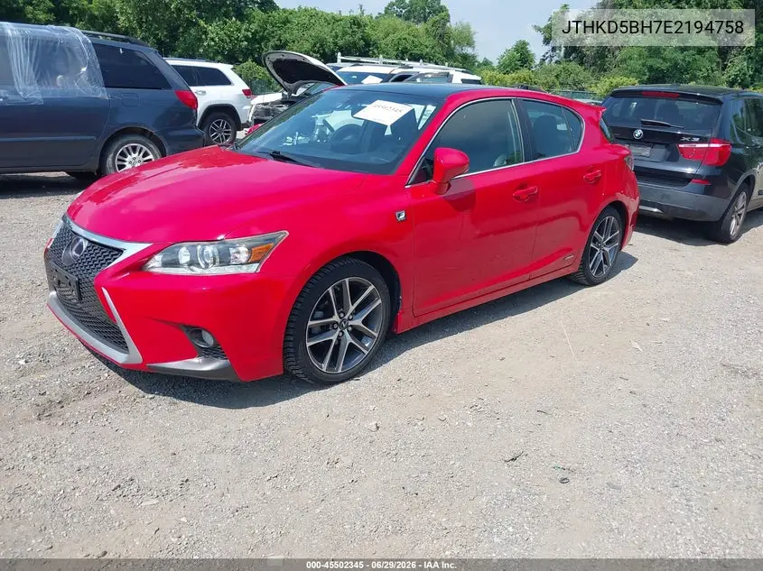 2014 Lexus Ct 200H VIN: JTHKD5BH7E2194758 Lot: 45502345