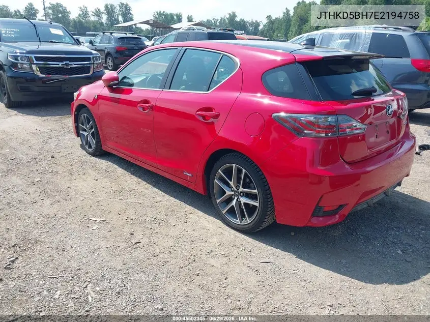 2014 Lexus Ct 200H VIN: JTHKD5BH7E2194758 Lot: 45502345
