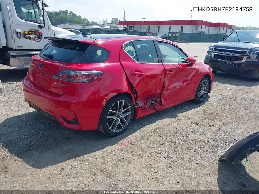 2014 Lexus Ct 200H VIN: JTHKD5BH7E2194758 Lot: 45502345