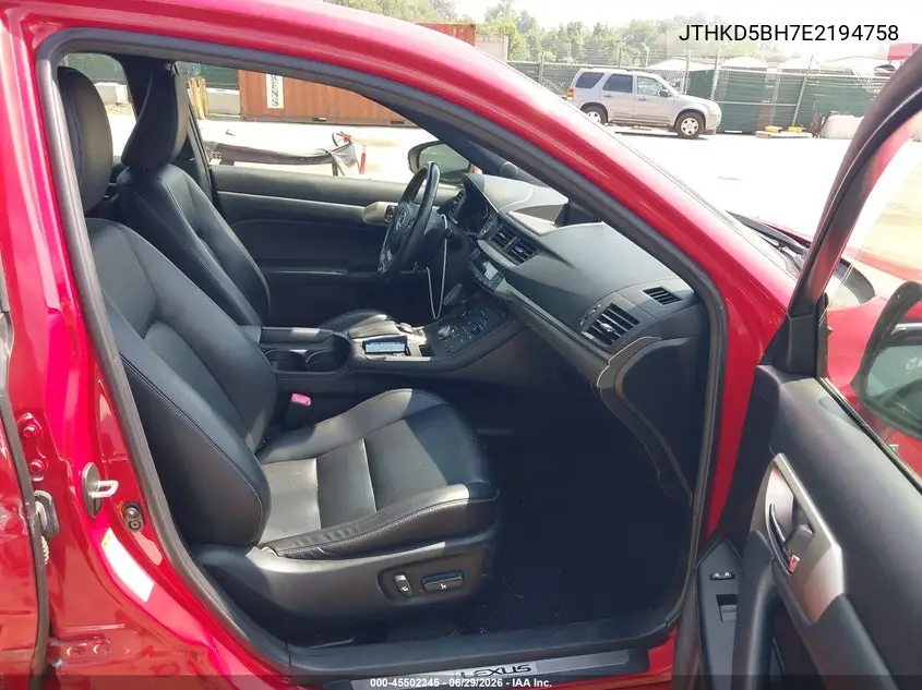 2014 Lexus Ct 200H VIN: JTHKD5BH7E2194758 Lot: 45502345