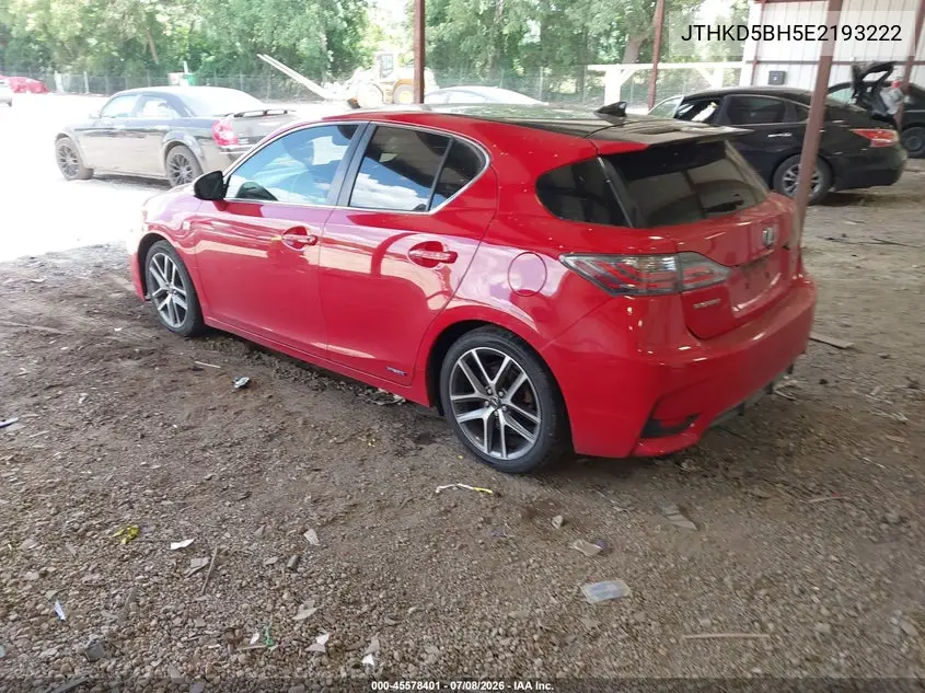 2014 Lexus Ct 200H VIN: JTHKD5BH5E2193222 Lot: 45578401