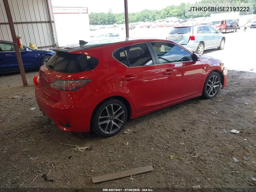 2014 Lexus Ct 200H VIN: JTHKD5BH5E2193222 Lot: 45578401