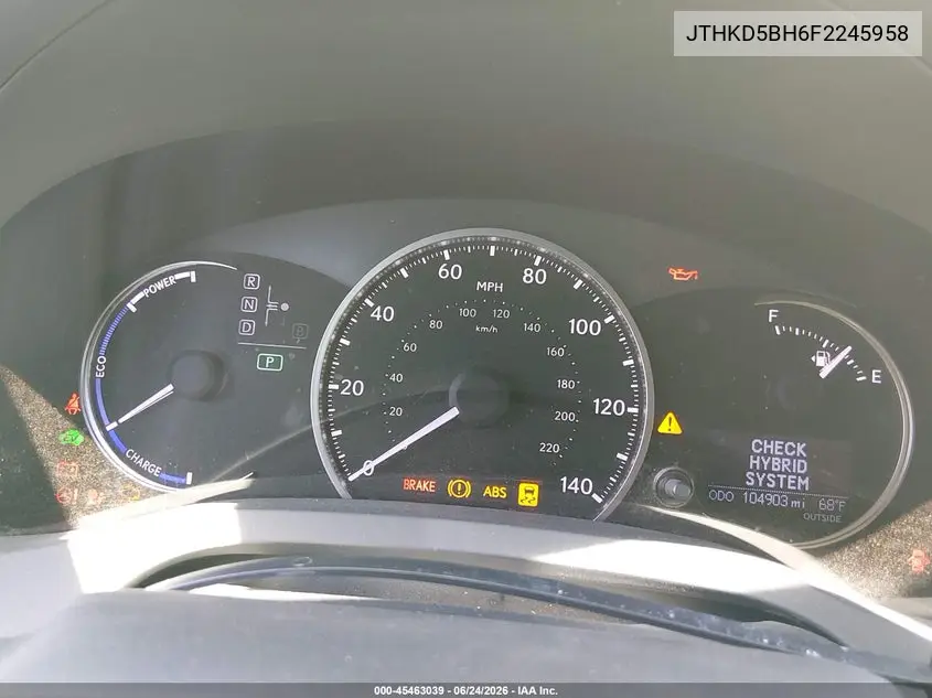 2015 Lexus Ct 200H VIN: JTHKD5BH6F2245958 Lot: 45463039