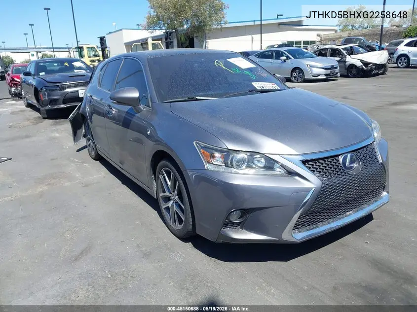 2016 Lexus Ct 200H VIN: JTHKD5BHXG2258648 Lot: 45150688