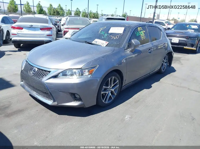 2016 Lexus Ct 200H VIN: JTHKD5BHXG2258648 Lot: 45150688