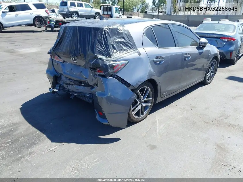2016 Lexus Ct 200H VIN: JTHKD5BHXG2258648 Lot: 45150688