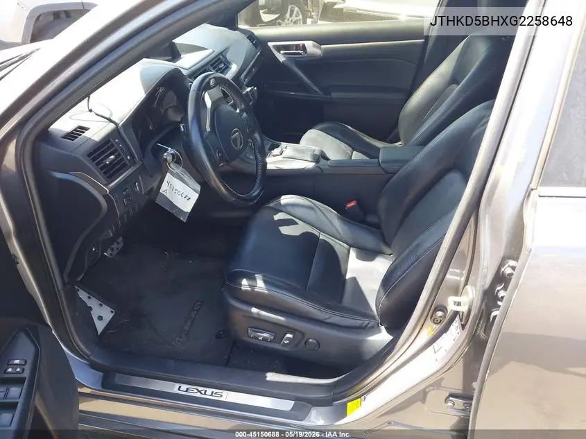 2016 Lexus Ct 200H VIN: JTHKD5BHXG2258648 Lot: 45150688