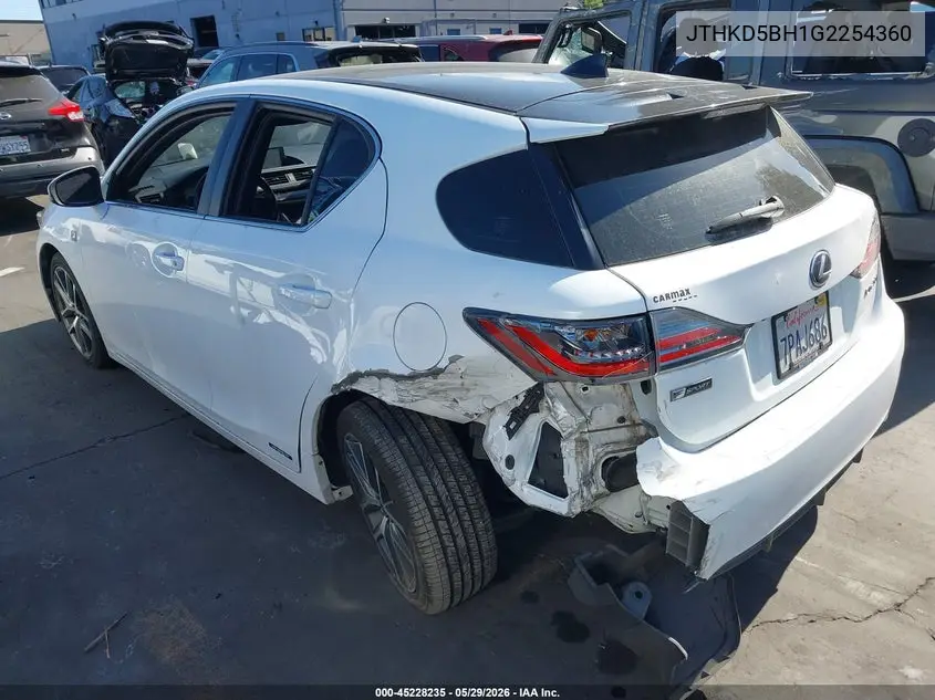 2016 Lexus Ct 200H VIN: JTHKD5BH1G2254360 Lot: 45228235