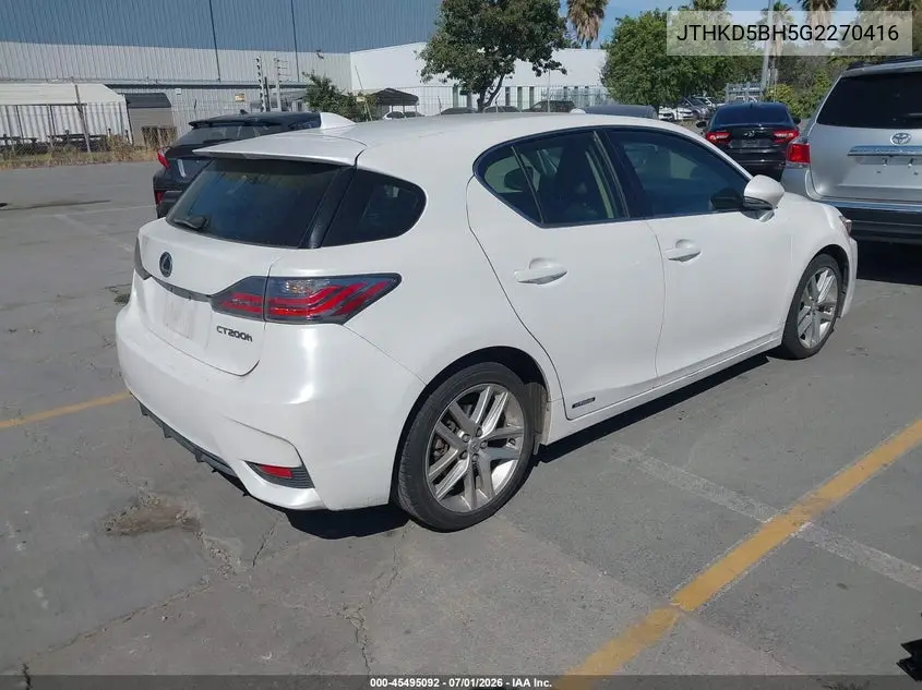 2016 Lexus Ct 200H VIN: JTHKD5BH5G2270416 Lot: 45495092
