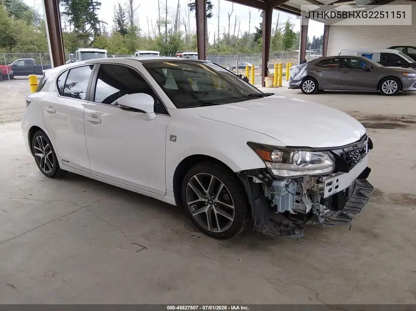 2016 Lexus Ct 200H VIN: JTHKD5BHXG2251151 Lot: 45527507