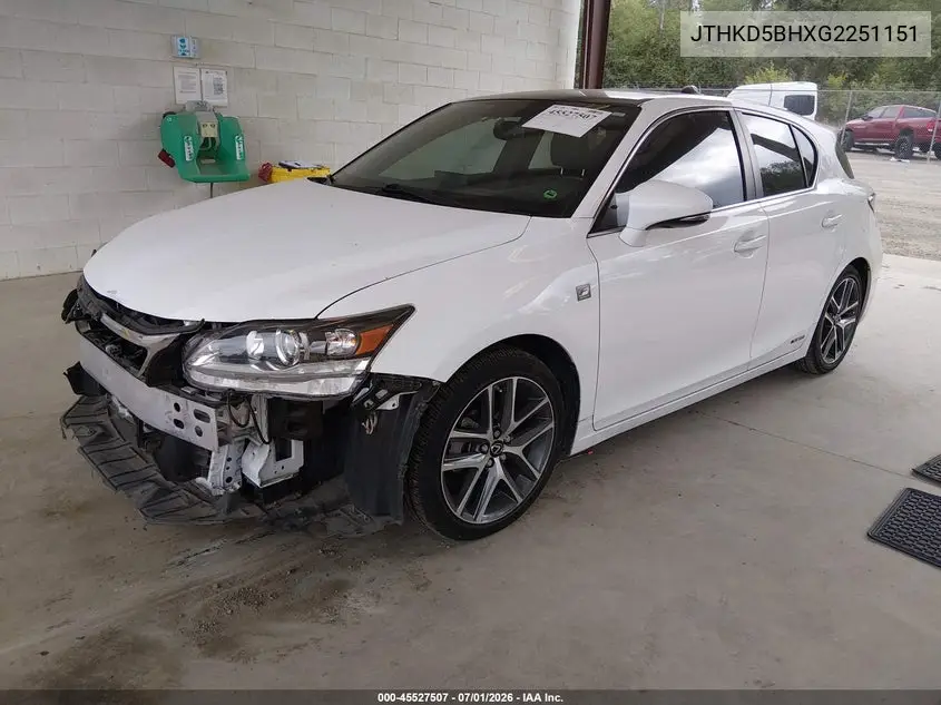 2016 Lexus Ct 200H VIN: JTHKD5BHXG2251151 Lot: 45527507