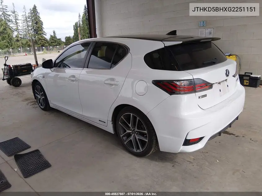 2016 Lexus Ct 200H VIN: JTHKD5BHXG2251151 Lot: 45527507