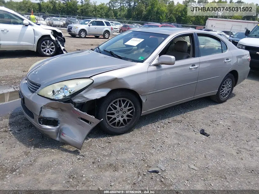 2004 Lexus Es 330 VIN: JTHBA30G745031502 Lot: 45551619