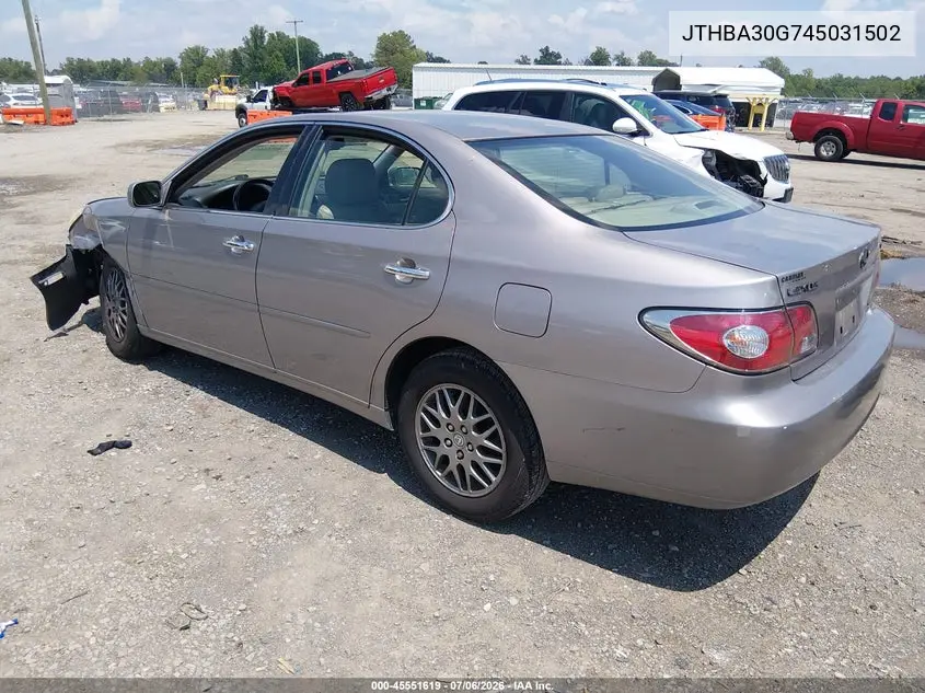 2004 Lexus Es 330 VIN: JTHBA30G745031502 Lot: 45551619