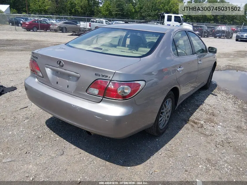 2004 Lexus Es 330 VIN: JTHBA30G745031502 Lot: 45551619
