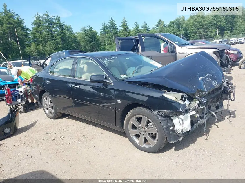 2006 Lexus Es 330 VIN: JTHBA30G765150315 Lot: 45643666