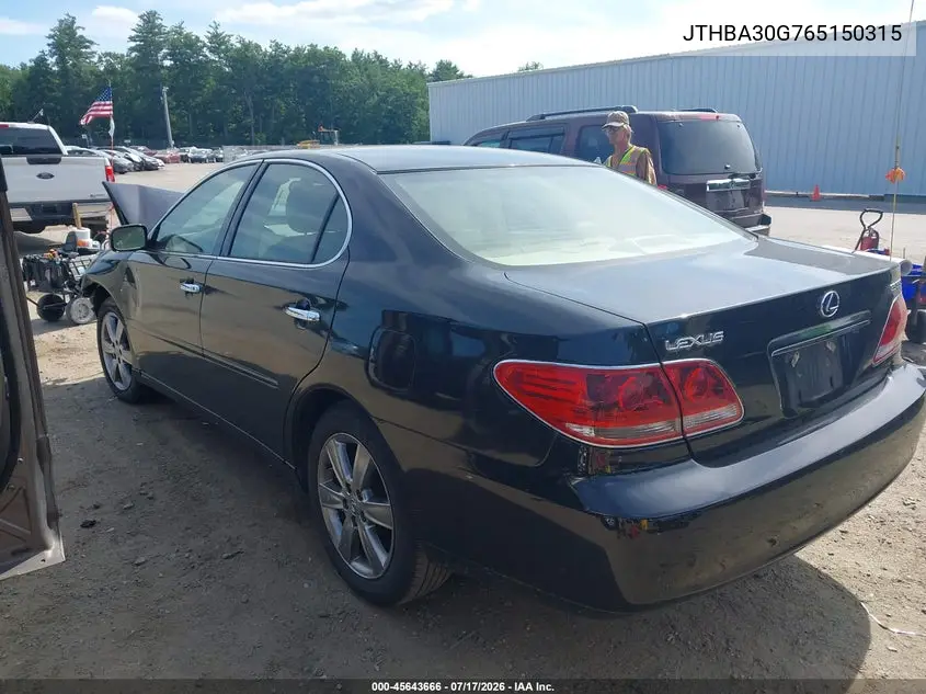 2006 Lexus Es 330 VIN: JTHBA30G765150315 Lot: 45643666