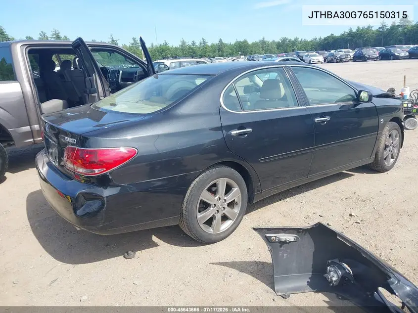 2006 Lexus Es 330 VIN: JTHBA30G765150315 Lot: 45643666