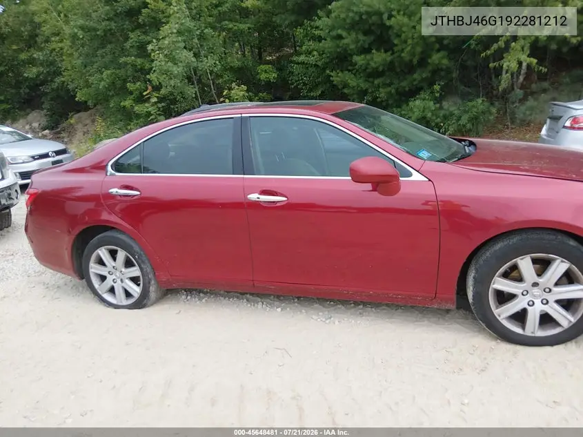 2009 Lexus Es 350 VIN: JTHBJ46G192281212 Lot: 45648481