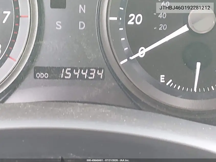 2009 Lexus Es 350 VIN: JTHBJ46G192281212 Lot: 45648481