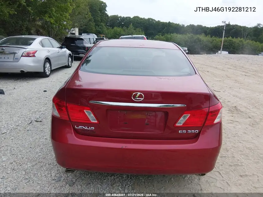2009 Lexus Es 350 VIN: JTHBJ46G192281212 Lot: 45648481
