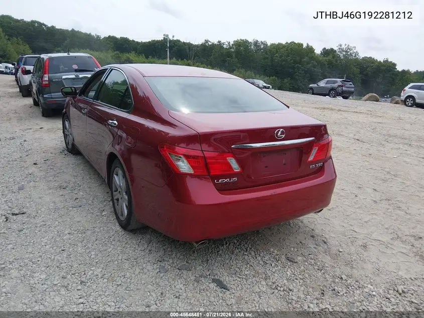 2009 Lexus Es 350 VIN: JTHBJ46G192281212 Lot: 45648481