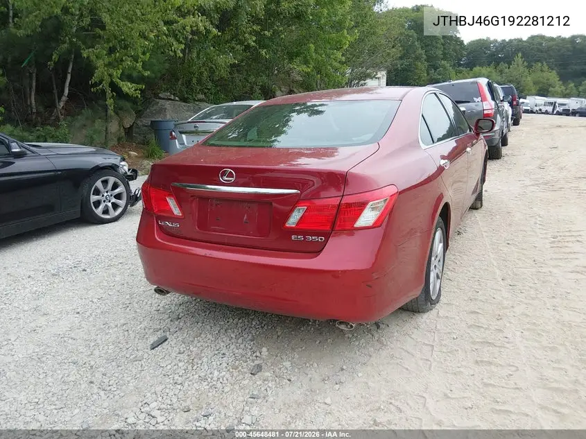 2009 Lexus Es 350 VIN: JTHBJ46G192281212 Lot: 45648481