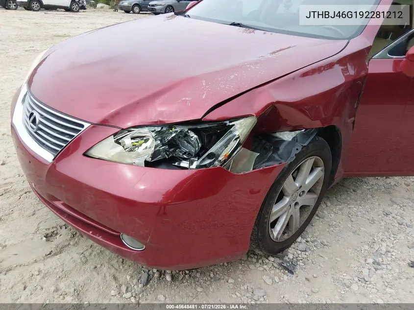 2009 Lexus Es 350 VIN: JTHBJ46G192281212 Lot: 45648481