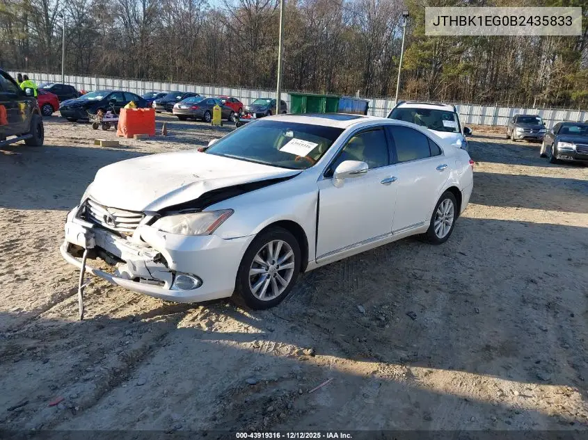 JTHBK1EG0B2435833 2011 Lexus Es 350
