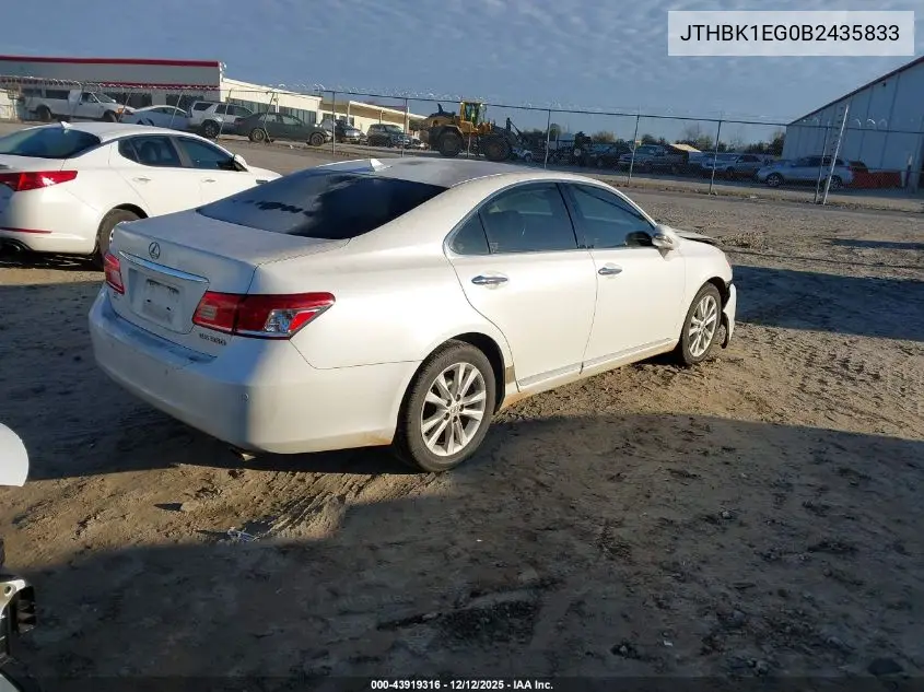 JTHBK1EG0B2435833 2011 Lexus Es 350