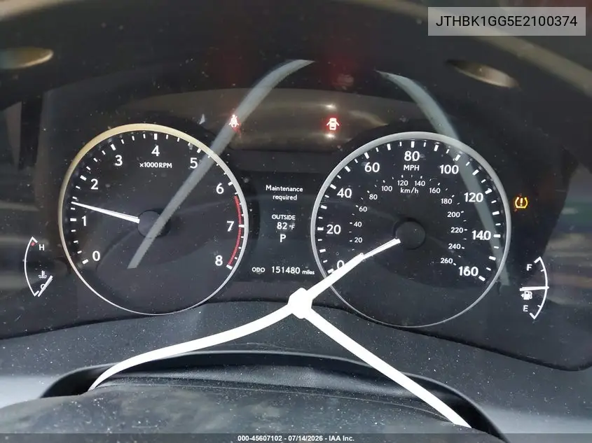 2014 Lexus Es 350 VIN: JTHBK1GG5E2100374 Lot: 45607102