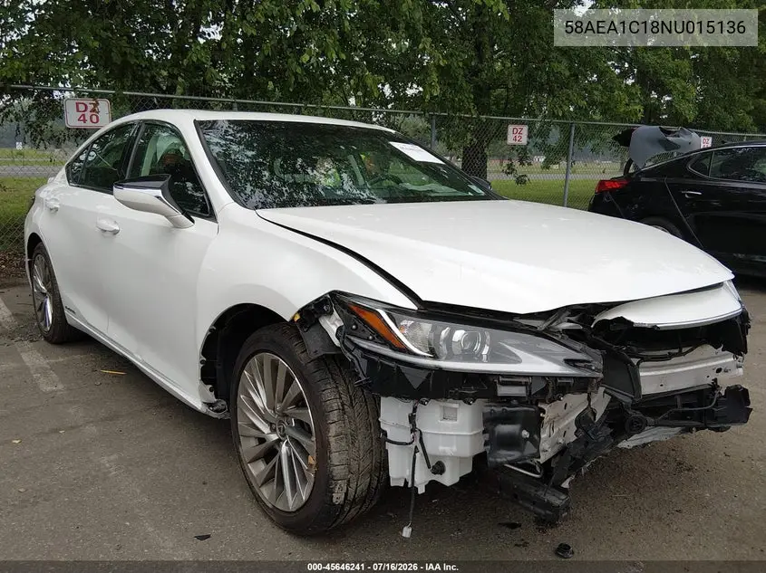 2022 Lexus Es 300H Luxury VIN: 58AEA1C18NU015136 Lot: 45646241