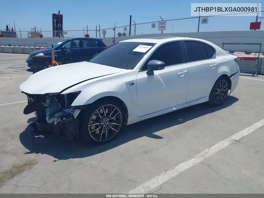 2016 Lexus Gs F VIN: JTHBP1BLXGA000981 Lot: 45276504