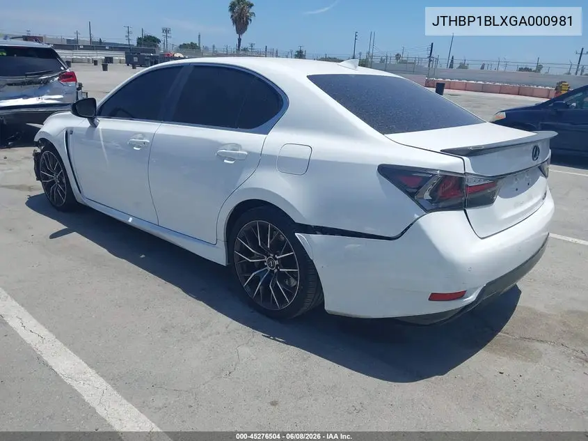 2016 Lexus Gs F VIN: JTHBP1BLXGA000981 Lot: 45276504