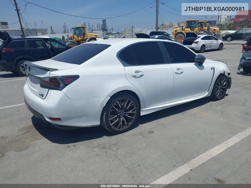 2016 Lexus Gs F VIN: JTHBP1BLXGA000981 Lot: 45276504