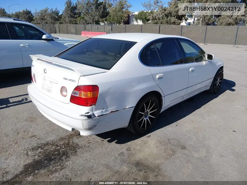 2000 Lexus Gs 400 VIN: JT8BH68X1Y0024212 Lot: 45568711
