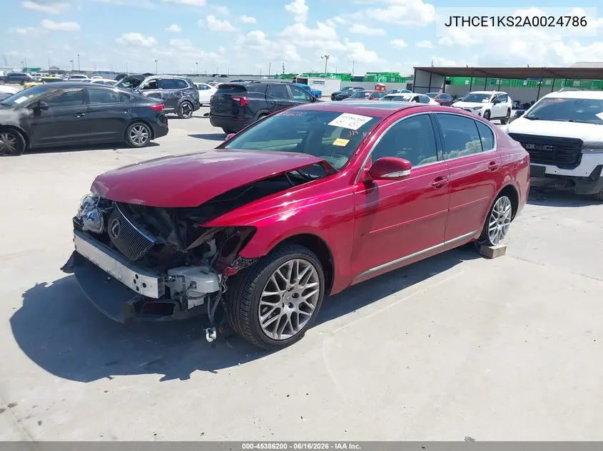 2010 Lexus Gs 350 VIN: JTHCE1KS2A0024786 Lot: 45386200