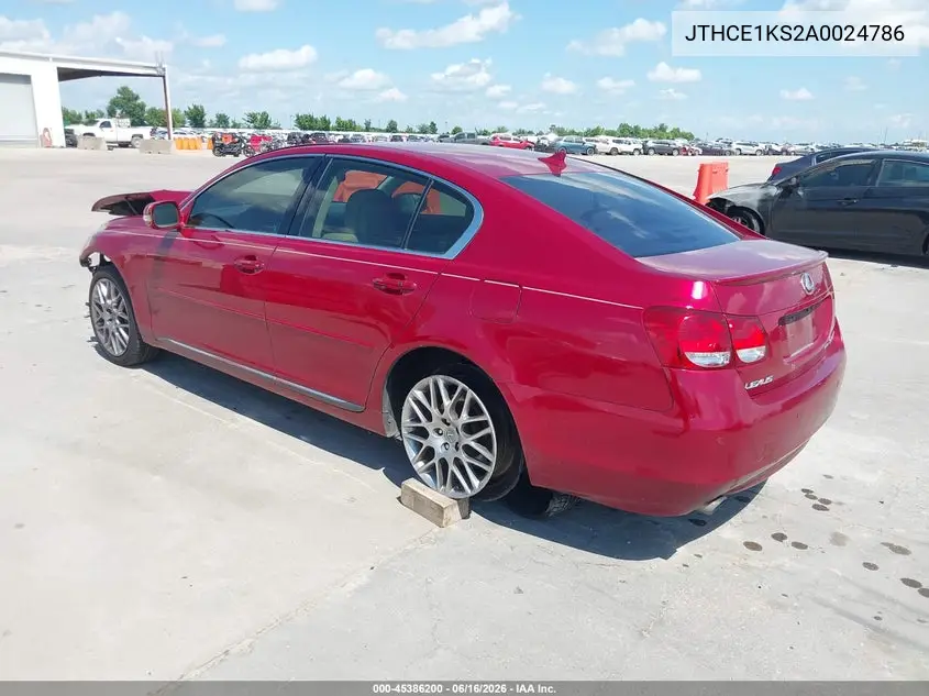 2010 Lexus Gs 350 VIN: JTHCE1KS2A0024786 Lot: 45386200