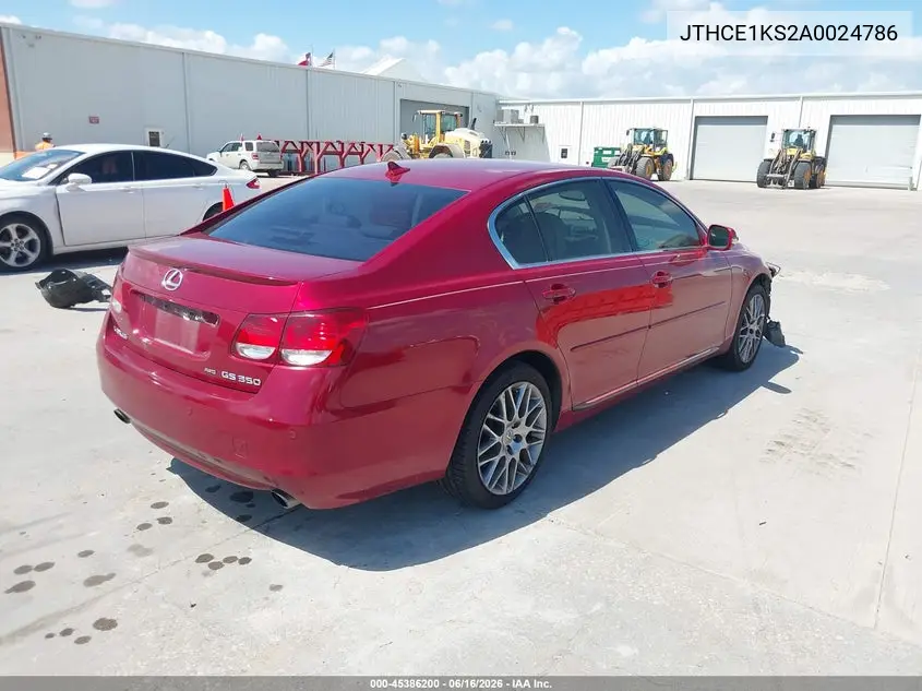 2010 Lexus Gs 350 VIN: JTHCE1KS2A0024786 Lot: 45386200