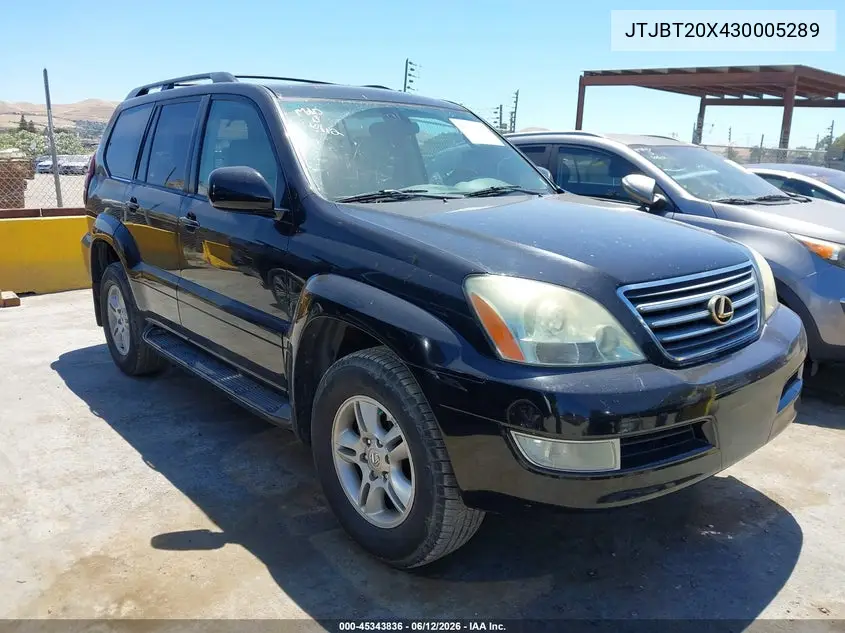 2003 Lexus Gx 470 VIN: JTJBT20X430005289 Lot: 45343836