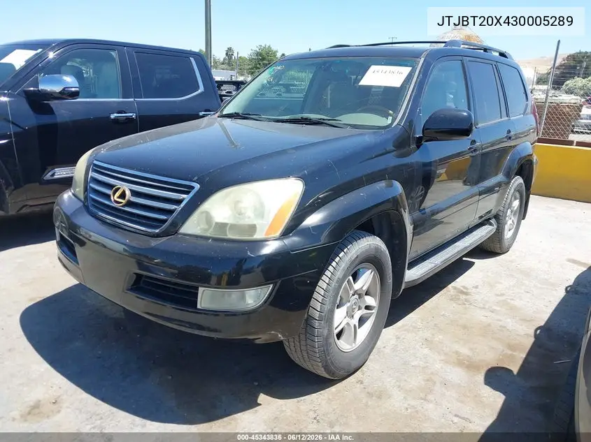 2003 Lexus Gx 470 VIN: JTJBT20X430005289 Lot: 45343836