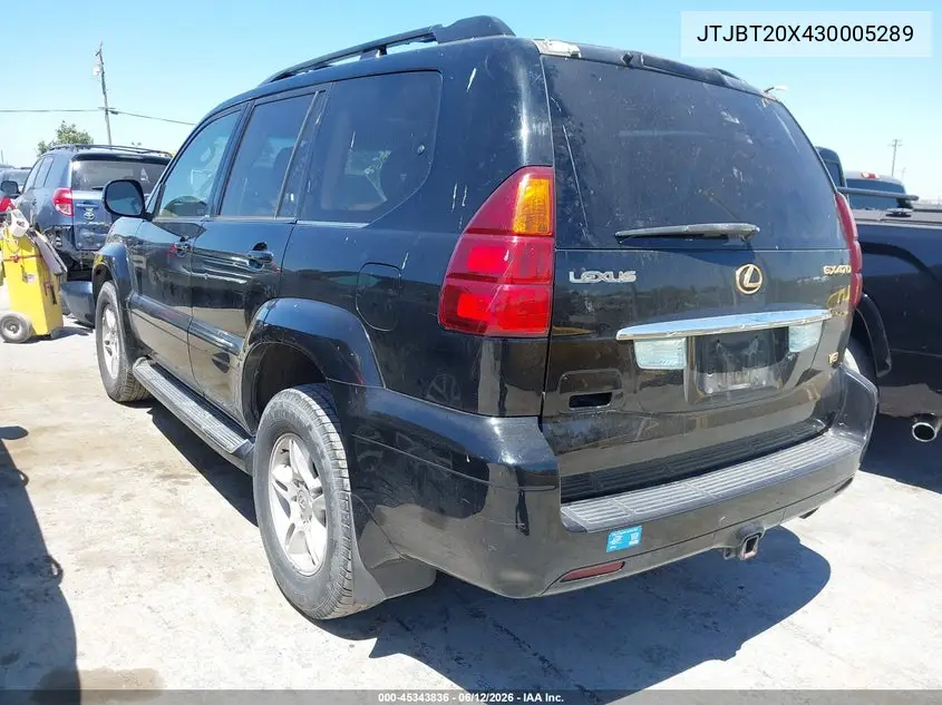 2003 Lexus Gx 470 VIN: JTJBT20X430005289 Lot: 45343836