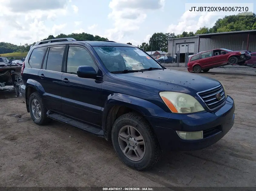 2004 Lexus Gx 470 VIN: JTJBT20X940067210 Lot: 45478317