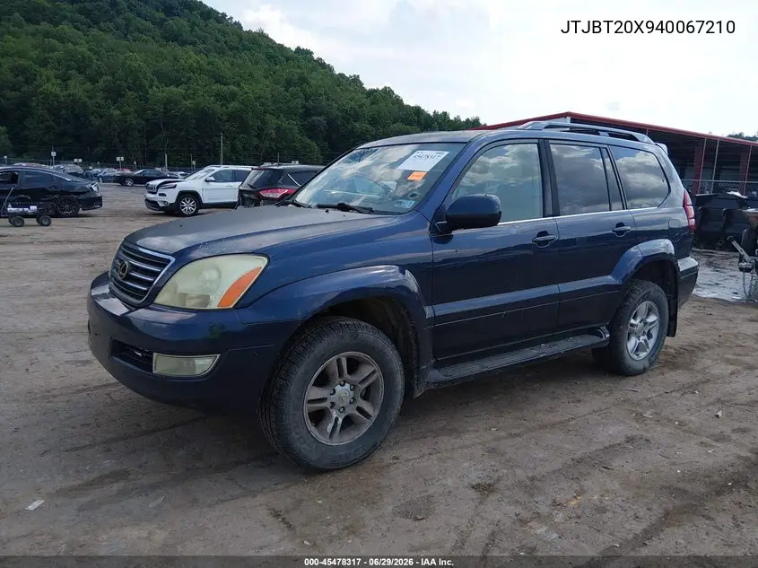 2004 Lexus Gx 470 VIN: JTJBT20X940067210 Lot: 45478317